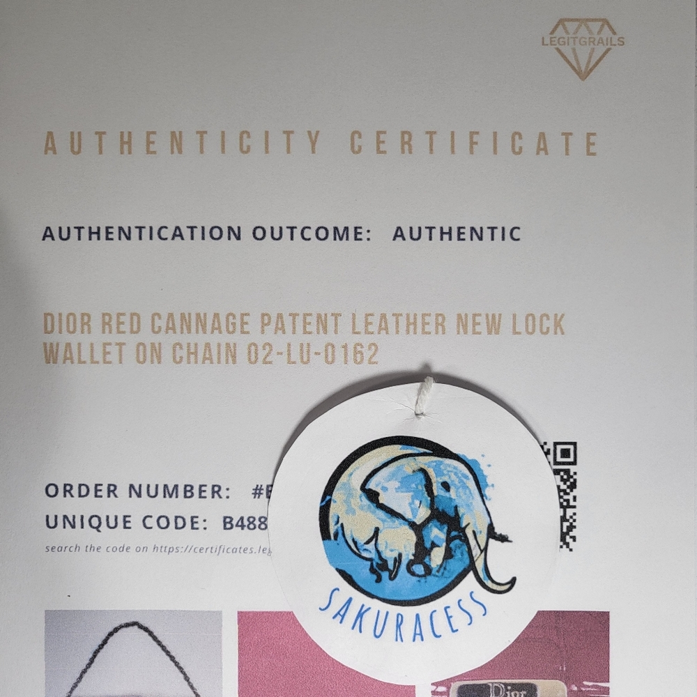 Authenticated DIOR Red Cannage Patent Leather New Lock Wallet on Chain - Picture 4 of 16